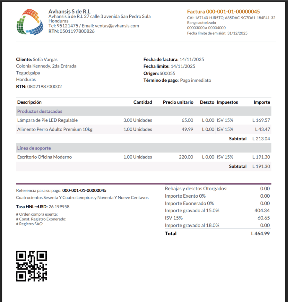 Factura SAR Honduras Generada por Avhansis